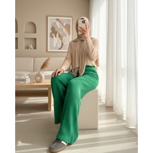 Moda Morfo Fitilli Triko Pantolon -Yeşil