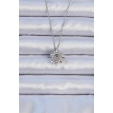 Youday Accessories 316L Çelik Zincir Gümüş Renk Zirkon Taşlı Parlayan Yıldız Kolye