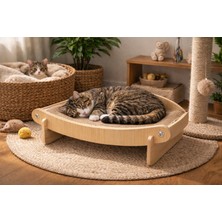 Pureza Ahşap Kedi Yatağı ve Tırmalama Alanı | Çift Fonksiyonlu Tasarım | Sabit Yatak ve Sallanan Form
