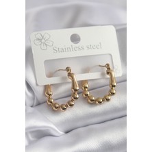 Youday Accessories 316L Çelik Gold Renk Topçuk Halka Model Kadın Küpe