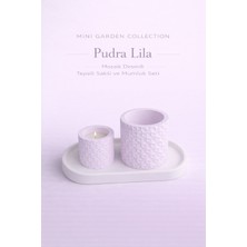Korixa Korıxa Mini Garden Pudra Lilası Saksı ve Mumluk Seti – Tepsili Dekoratif 3’lü Masa Üstü Set (Mozaik Desenli)