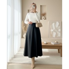 Moda Morfo Beli Lastikli Düz Deri Etek (1962) -Siyah