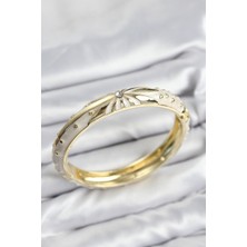 Nil Avm Mineli Pirinç Zirkon Taşlı Bej Desen Motifli Gold Kadın Kelepçe