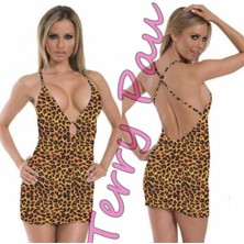 Mixora TP101149 Leopar Desenli Fantezi Mini Elbise