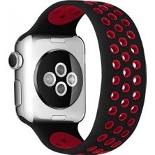 Pileli Store Newface Apple Watch 38MM Ayarlı Delikli Silikon Kordon - Siyah-Kırmızı