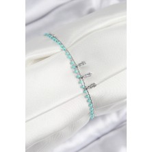 Youday Accessories Pirinç Zirkon Taşlı Mavi Boncuklu Model Gümüş Renk Kadın Bileklik