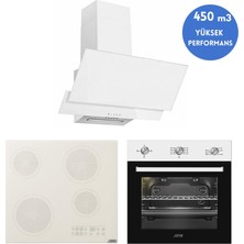 Afm Tech Lenco Vitroseramik Elektrikli Beyaz  Ankastre Set ( V6-05 + FM7301 +FM3301W )