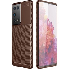 Mixora Galaxy S21 Ultra Kılıf Auto Fus Karbon Kapak - Kahverengi