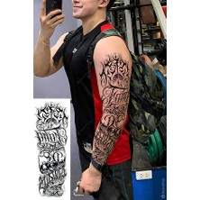 Hediye Vakti Gotik Yazılı Tam Kol Kaplama Geçici Dövme - 48 cm Suya Dayanıklı Tattoo