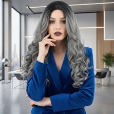 Colezium Daalı Perçemsiz Uzun Fiber Sen Peruk / Siyah / Gri Ombreli