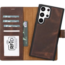 Venüs Shopping Samsung Galaxy S23 Ultra Uyumlu Deri Cüzdanlı Kılıf G2 Kahve