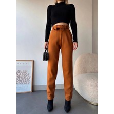 Mixora Kendinden Kemerli Triko Pantolon Camel