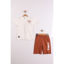 Joy Kids Erkek Çocuk %100 Pamuk Palmiye Ağacı Baskılı Takım (7-10YAŞ) (Beyaz-Kiremit)