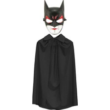 Nemere Batman Maskesi Cat Woman ve Batman Pelerini 90 cm Siyah Renk Set