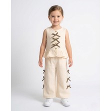 Ege Bebek Kız Çocuk Fiyonk Detaylı Pantolonlu 2-3-4-5-6 Yaş Yazlık Müslin 2'li Şık Bayramlık Takım