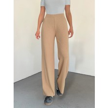 Moda Morfo Fitilli Triko Pantolon -Vizon
