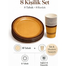 Bkmc Retro Elegant Yeşil Krem Bej Parti Seti – 8 Tabak 8 Bardak