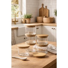 Siliconly Zen - 6'lı Bambu Kapaklı Vakumlu Cam Saklama Kabı 220 cc