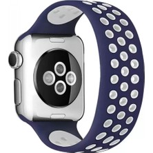 Pileli Store Newface Apple Watch 38MM Ayarlı Delikli Silikon Kordon - Lacivert-Beyaz