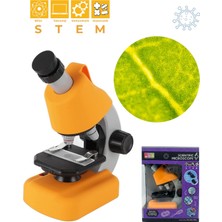 Temel Sarı Stem Mikroskop Seti 100X 400X 1200X Plastik Gövdeli Bilim Kiti
