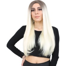 Alvera Fiber Sen Uzun Düz Peruk / Küllü Açık Kahve / Platin Ombreli