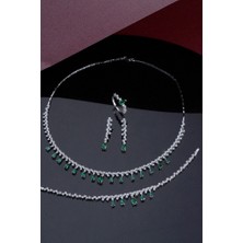 INNUENDO JEWELRY 925 Ayar Gümüş Zümrüt Yeşili Taşlı Kolye Küpe Yüzük Seti