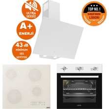 Afm Tech ve Ferre Marka/ Flume Sessiz Elektr. Vitro. Beyaz  Ankastre Set (D078-SA + V6-05 + FM7301)