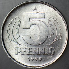 Banknoting Doğu Almanya 5 Pfennıg 1990 A - Ddr. Çilaltı+