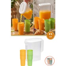 Flora Sürahi ve 4'lü Bardak Seti, Piknik Kamp Mutfak Meşrubat Seti, 3 Lt Sürahi + 4 Adet 500ML Bardak