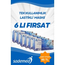 Sademed 3 Katlı Lastikli Burun Telli Maske 6 Lı Paket
