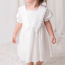 Nota Kids Beyaz Fisto Kısa Kollu Yaka Detaylı Kız Çocuk Elbise Bhk