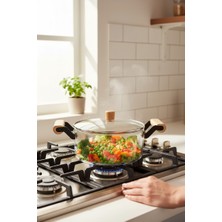 Akayev Akasya Kuplu Isıya Dayanıklı Kapaklı Cam Tencere 2500ML