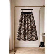 BBS Kız Çocuk Kahve Leopar Desenli Astarlı Uzun Etek