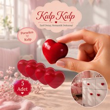 Badem10 (5 Adet) Kalpli Kırmızı Renk Porselen Düğme Kulp Mobilya Çoçuk Odası Çekmece Dolap Kulpu Kulbu
