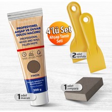 Badem10 (4'lü) Ahşap ve Duvar Tamir Seti Fındık 200 gr Dolgu Macunu 2 Adet Plastik Spatula Kübik Zımpara