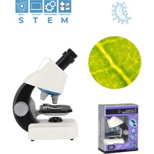 Temel Beyaz Stem Mikroskop Seti 100X 400X 1200X Plastik Gövdeli Bilim Kiti