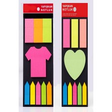 Artlantis Giysi Kalp Şekilli Yapışkanlı Not Kağıdı 5 Renk 2 Adet Neon Renkler Neon Ayraç Karışık Şekilli Fosforlu Not Kağıdı