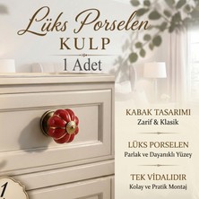 Badem10 Golden Rella Kırmızı Yaldız Gold Renk Porselen Düğme Kulp Mobilya Çekmece Dolap Kulpu Kulbu Kulpları