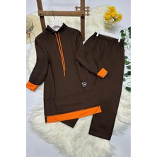 Moda Morfo Turuncu Detaylı Iki Ip Penye Ikili Takım -Kahve