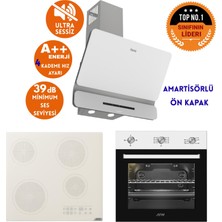 Afm Tech ve Ferre Marka / Gov Sessiz   Elektr. Vitro. Beyaz Ankastre Set (D081-SA + V6-05 + FM7301)