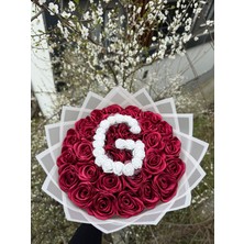 Buket Dünyası 30 Lu LED Işıklı - Harfli - Solmayan Gül Buketi Bordo Gül Dışı Beyaz