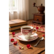 Akayev Vintage 6lı Porselen Kahve Fincan Seti Kırmızı