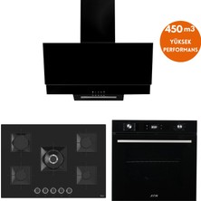 Afm Tech ve Ferre Marka / Lugan  5 Gözlü  Siyah Ankastre Set ( RS035 75CM 1'wok + FM7700 + FM3250 )