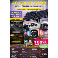 IDS 20MP 4 Kamera 3 Hareketli Sım Kartlı 4g Güneş Enerjili Güvenlik Kamerası 100GB Internt Sd Kart Dahil