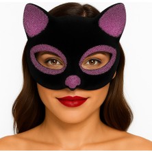 Colezium Siyah Renk Pembe Simli Süet Kaplama Kedi Maskesi 18X14 cm