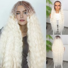 Alvera Rus Kumralı Beyaz Platin Ombreli Fiber Sen Tül Peruk