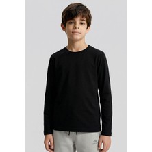 Siyah O Yaka Standart Fit Basic Uzun Kollu Unisex Çocuk T-Shirt - 11329