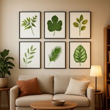 Hediye Vakti Modern Salon ve Ofis Dekorasyonu 6'lı Botanik Poster Seti - 20X28 cm Duvar Tablosu