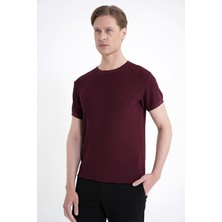 Efor Erkek Comfort Fit Rayon Karışımlı Bisiklet Yaka Bordo Triko Tişört TS 925
