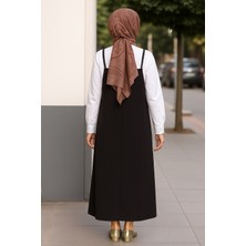 Kadın Siyah Basic Ayarlanabilir Askılı Jile Elbise